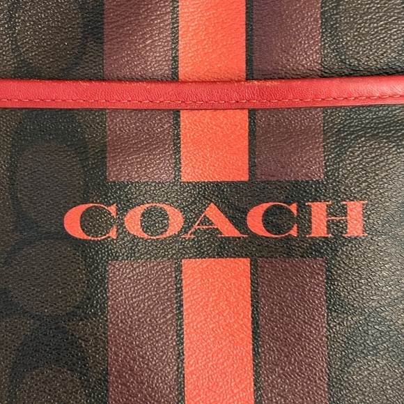 Coach Signature Coated Canvas Dark Brown and Red Crossbody Bag - Picture 10 of 16
